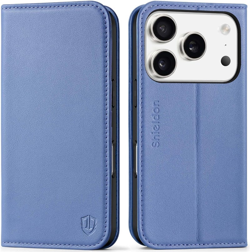 SHIELDON Case Wallet for iPhone 17 Pro 6.3" 2025 | Genuine Leather | Flip Magnetic Closure | RFID Blocking Credit Card Holder | Kickstand | Full Protection Cover | Wisteria Purple - Image 1